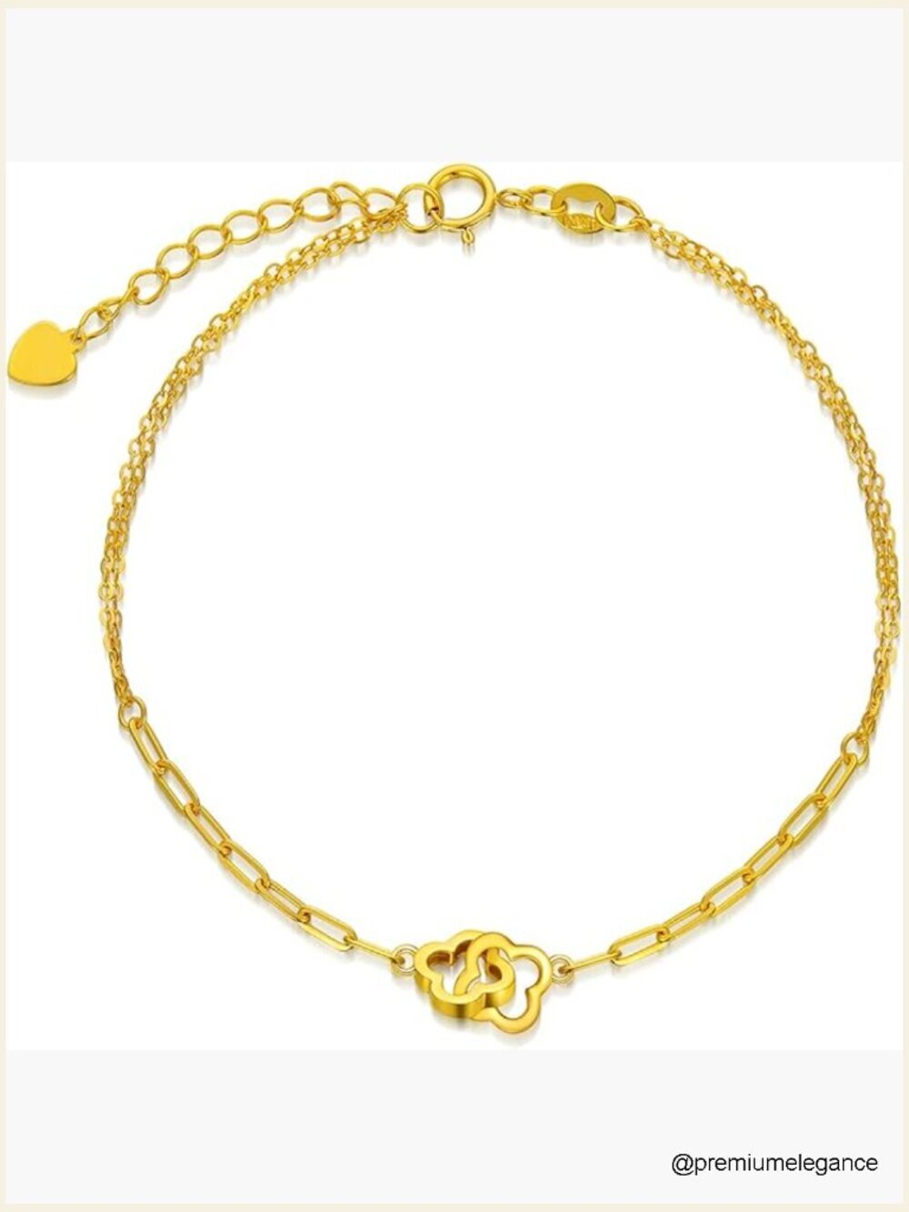 18kt Gold Four Leaf Flower Link Bracelet, 6.5-7.5 inch, Durable